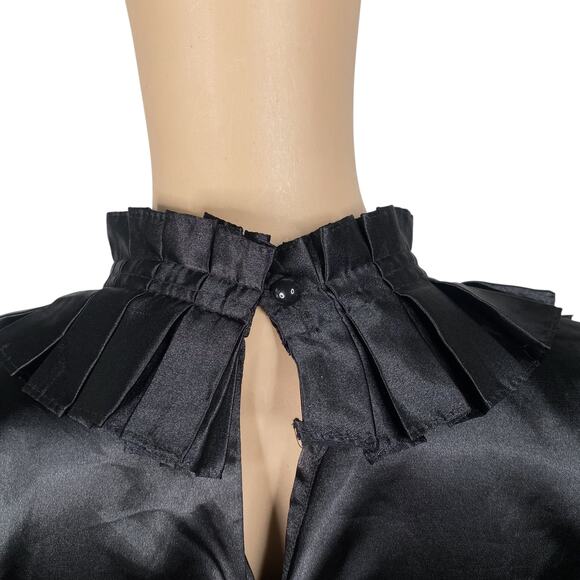 Vtg Y2K Black Satin Pleated Ruffle High Neck Sheath Dress SZ M - Picture 8 of 10
